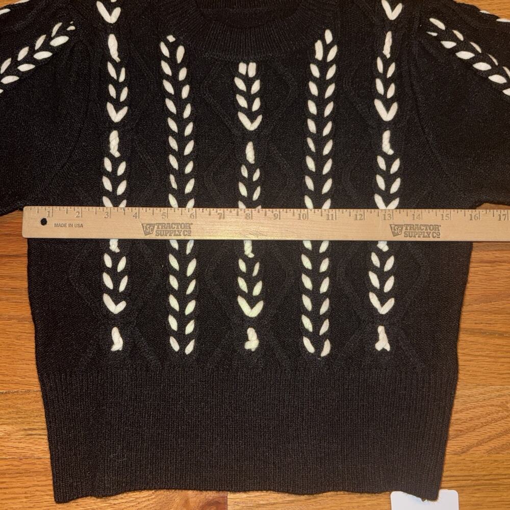 NWT Commense Black & White Puff Sleeve Contrast Binding Cable Knit Top Sz Small - Picture 8 of 10